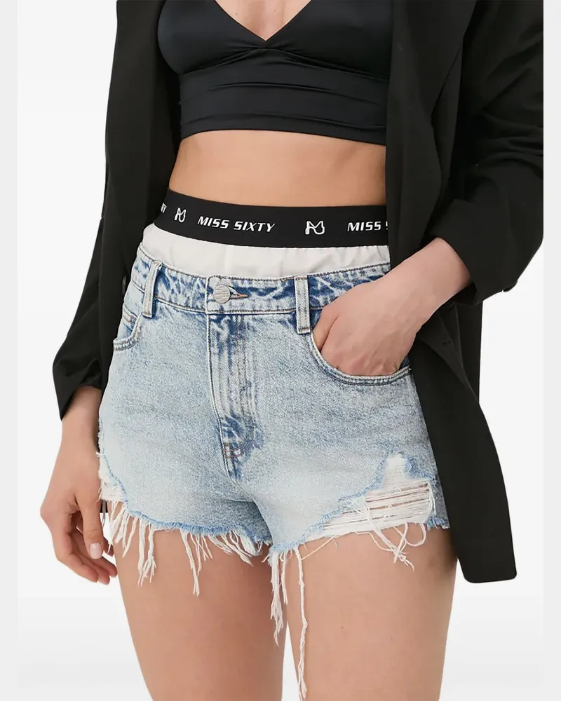 Miss Sixty Ausgefranste Shorts mit Logo-Band - Blau Blau