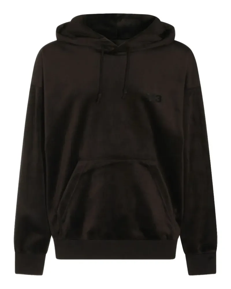 Y-3 logo-print velvet hoodie - Schwarz Schwarz