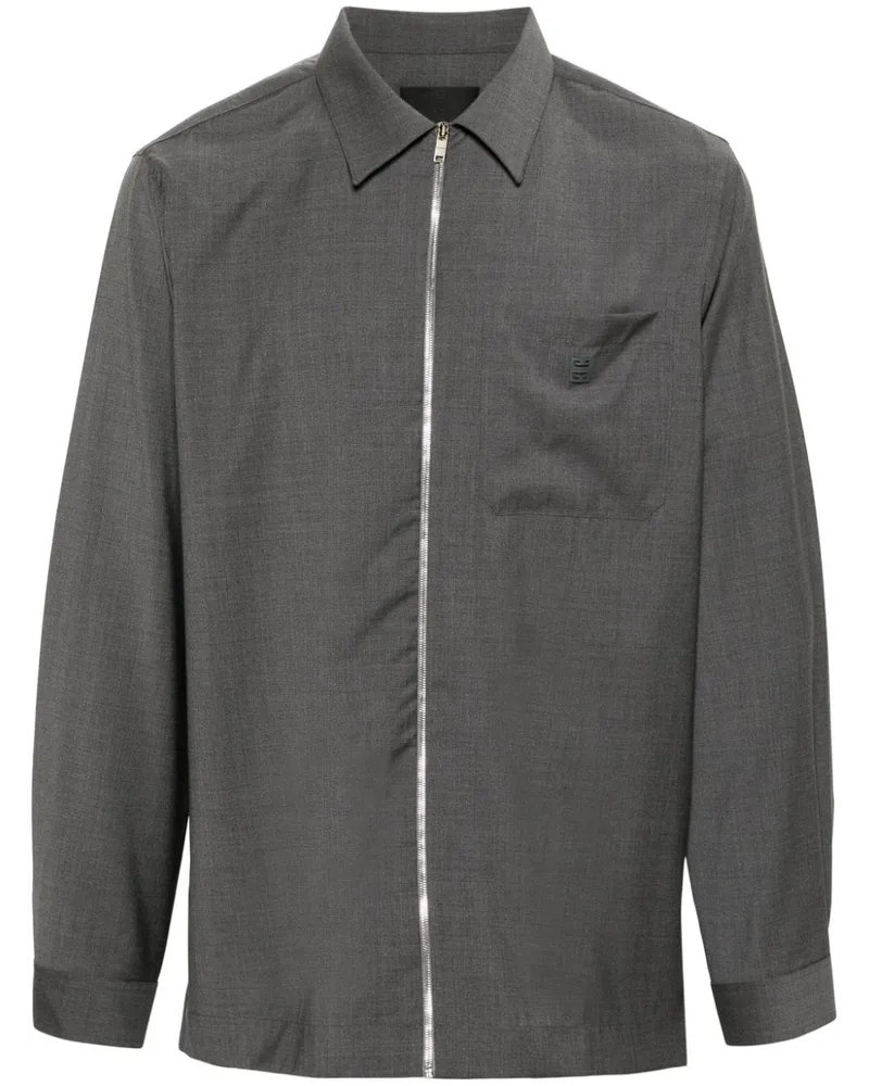 Givenchy Wollhemd mit Logo-Schild - Grau Grau
