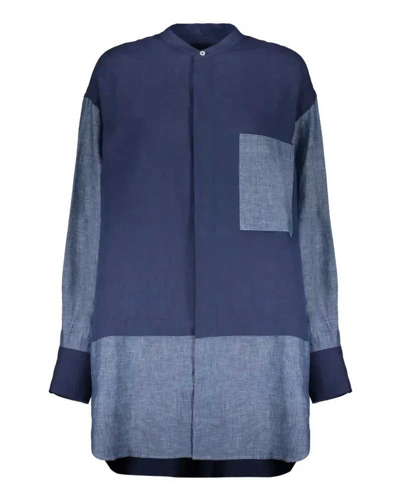 MOORER Hemd im Patchwork-Design - Blau Blau