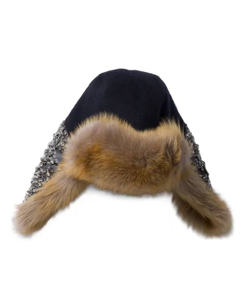 Miu Miu Bestickte Mütze aus Wolle und Shearling - Blau Blau