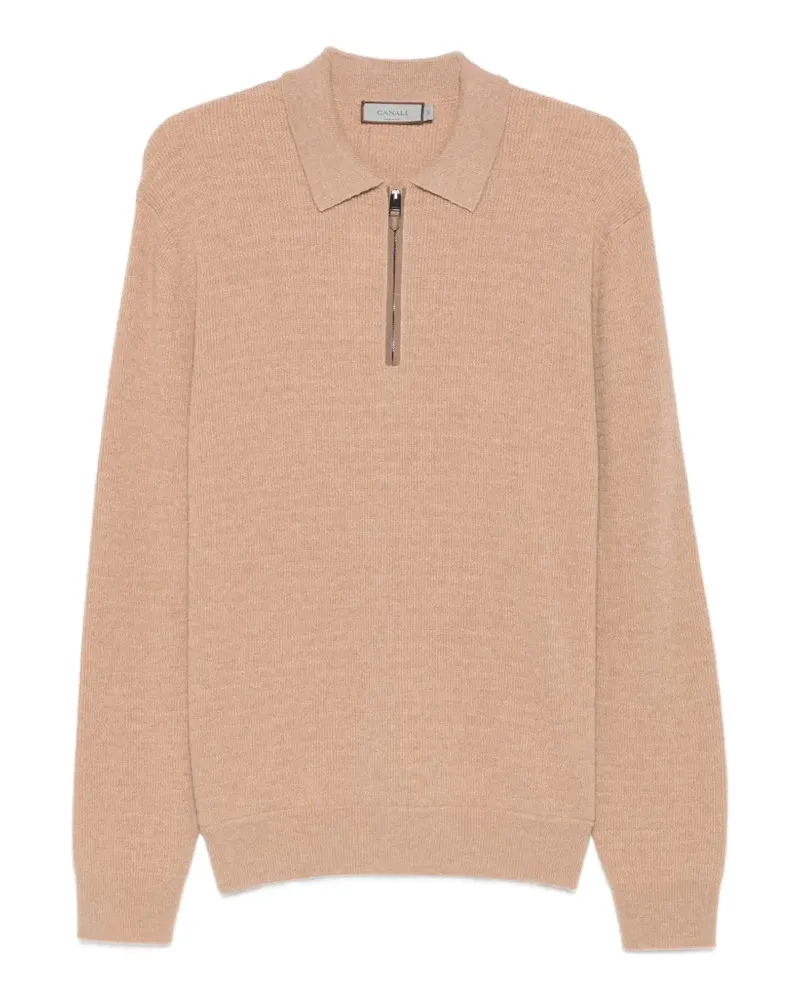 Canali Poloshirt mit Reißverschluss - Nude Nude
