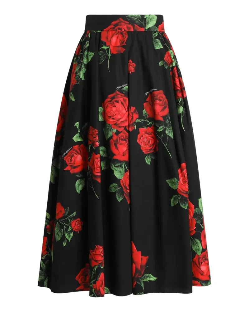 Dolce & Gabbana Faltenrock mit Rosen-Print - Schwarz Schwarz