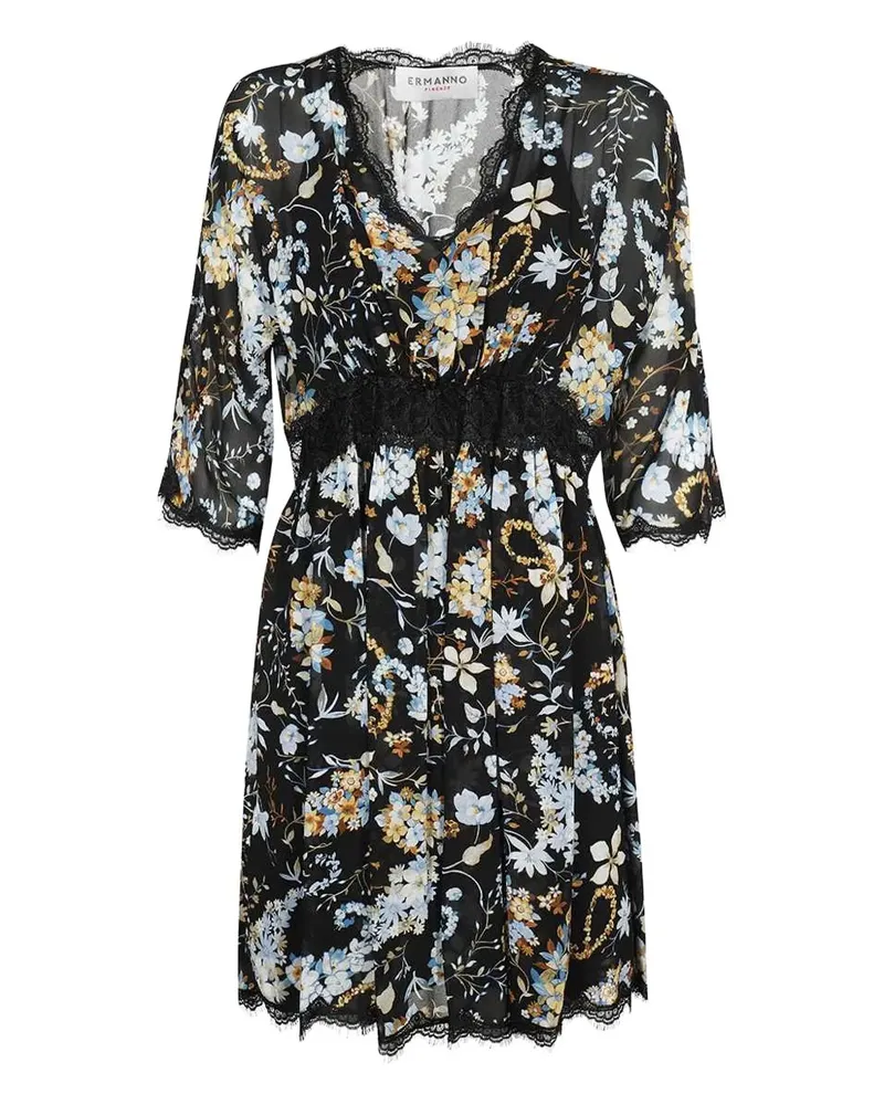 Ermanno Scervino floral lace-trimmed mini dress - Schwarz Schwarz