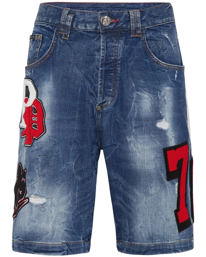 Philipp Plein Jeans-Shorts im Distressed-Look Blau