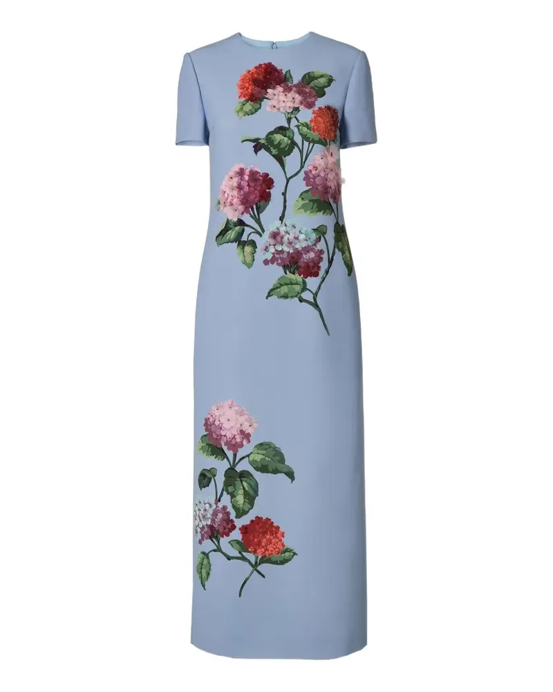 Carolina Herrera New York Etuikleid mit Hortensien-Stickerei - Blau Blau