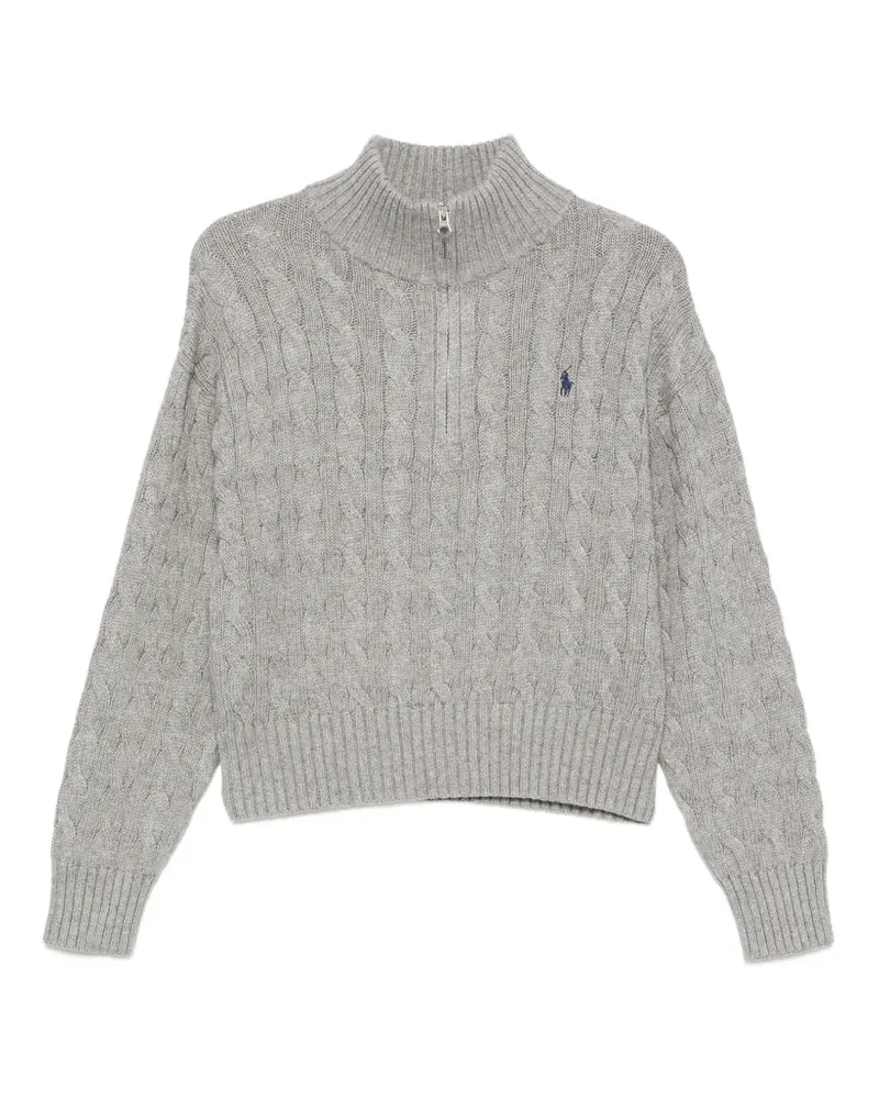 Ralph Lauren Pullover mit Zopfmuster und Viertelreißverschluss - Grau Grau