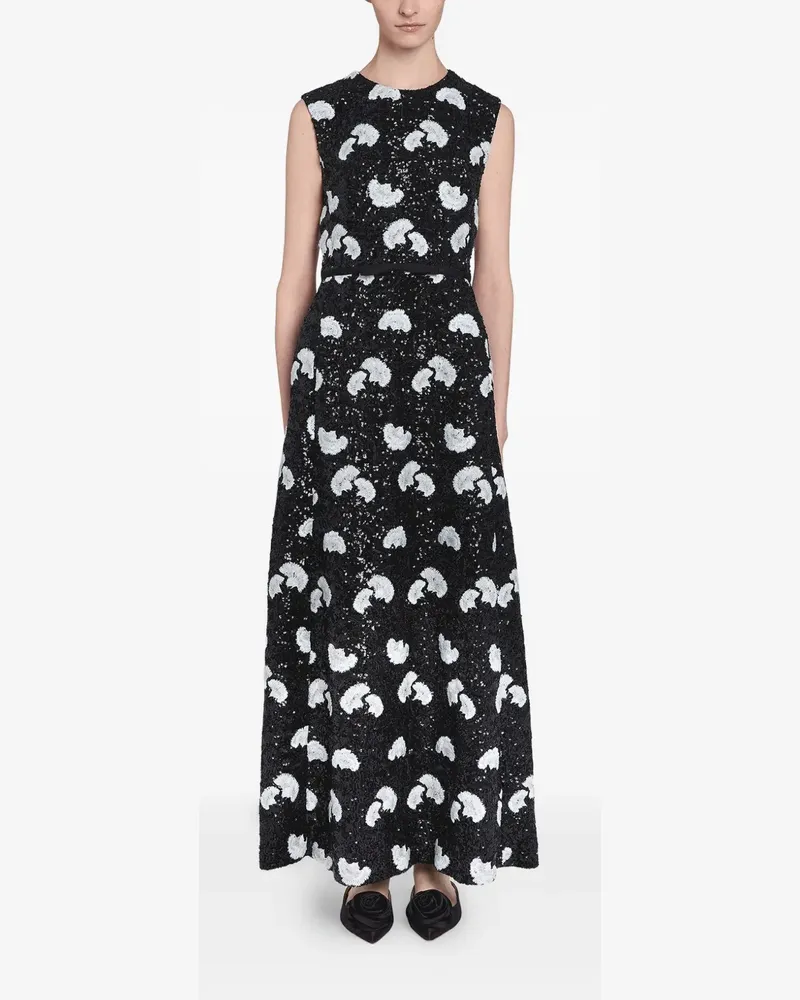 Giambattista Valli Pailletten-Maxikleid mit Carnation-Print - Schwarz Schwarz