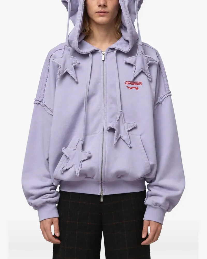 Charles Jeffrey Loverboy Hoodie im Stern-Patchwork-Look mit offenen Kanten - Violett Violett
