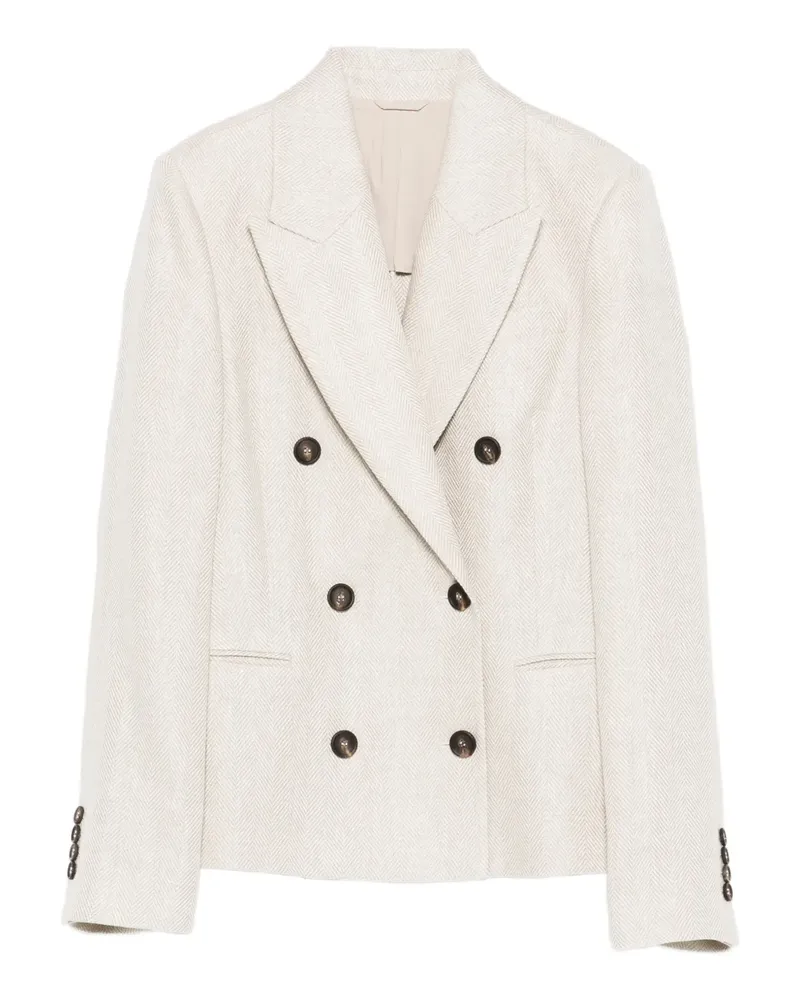 Brunello Cucinelli button herringbone blazer - Nude Nude