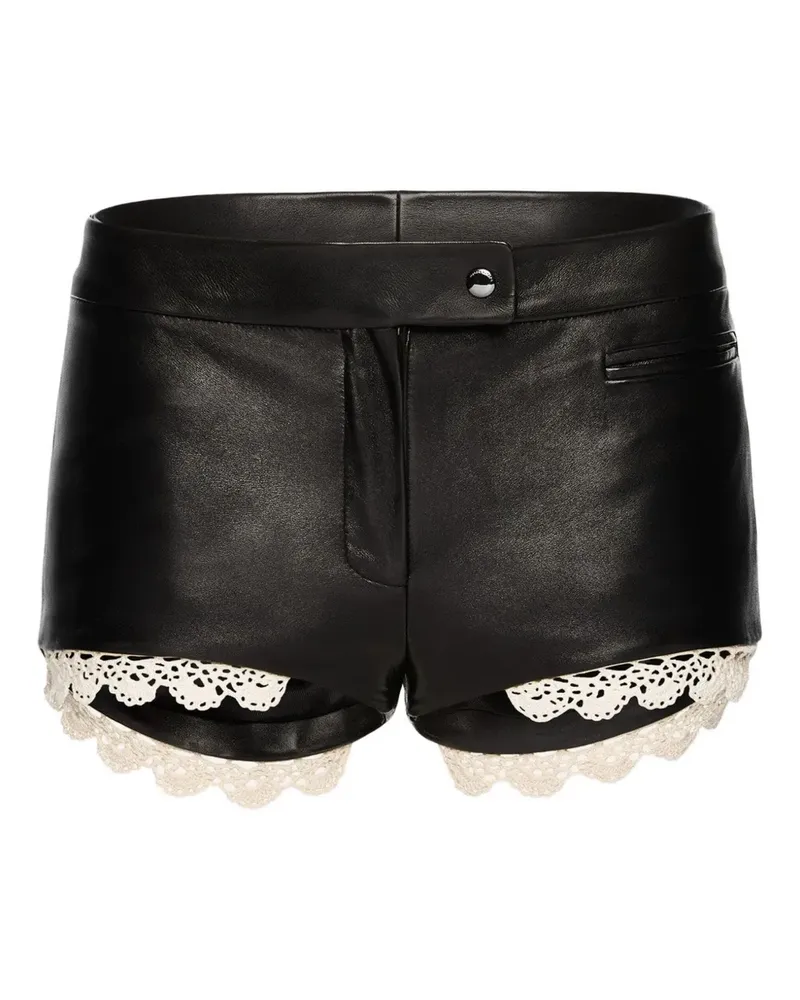 Magda Butrym Leder-Shorts mit Spitzenbesatz - Schwarz Schwarz