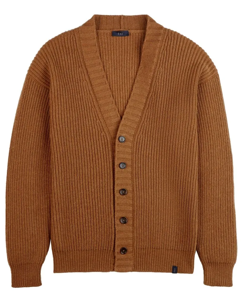 Fay Costa Cardigan mit V-Ausschnitt Braun