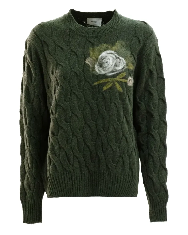 Erdem Rosenverzierter Pullover mit Zopfmuster - Grün Grün