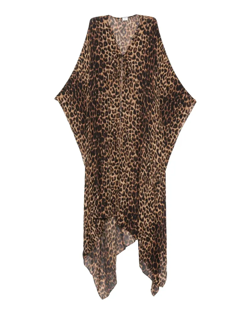 Saint Laurent Seidencape mit Leopardenprint - Braun Braun