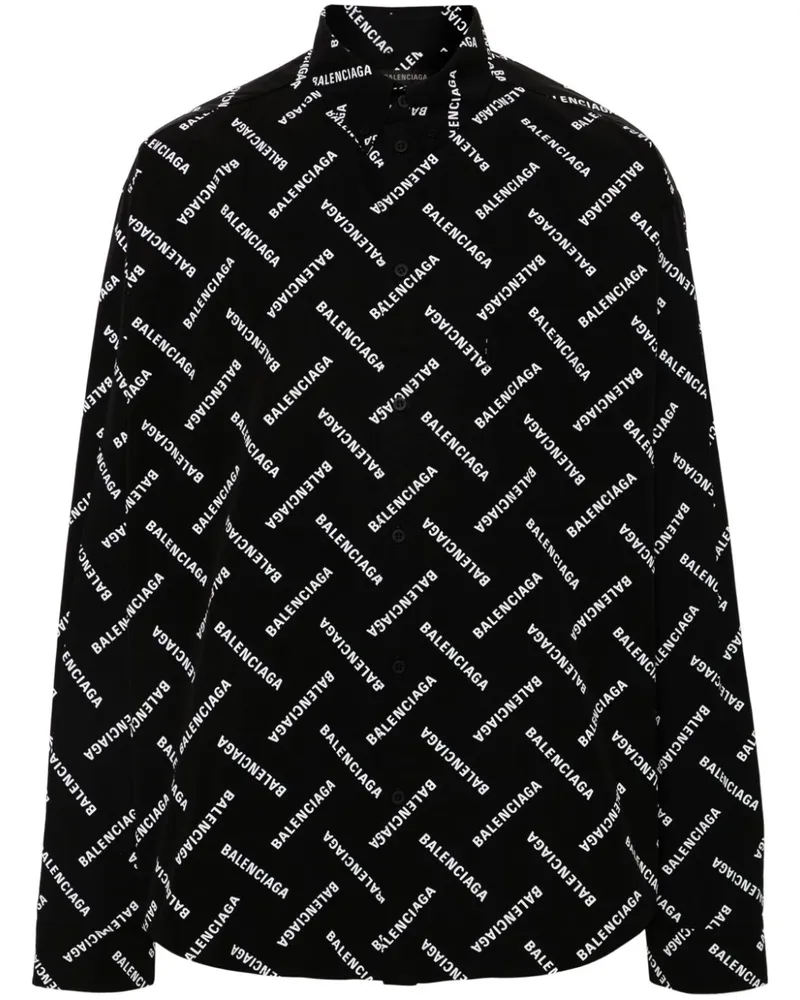 Balenciaga Hemd mit Logo-Print Schwarz