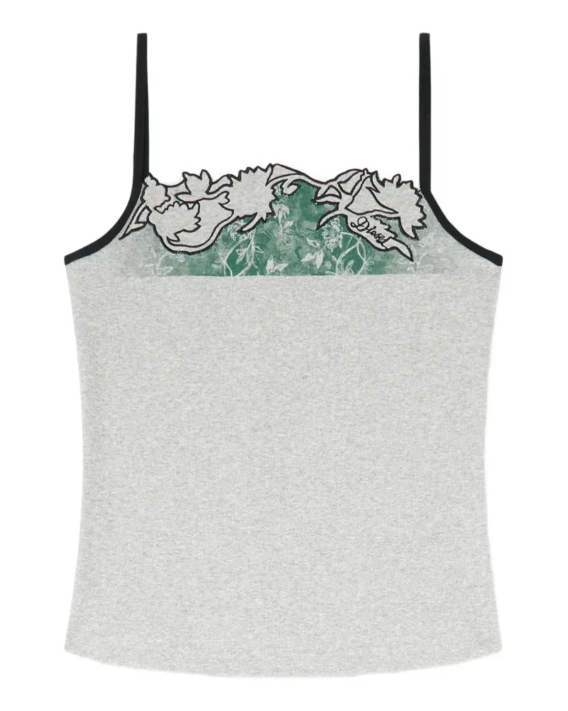 Diesel Geripptes Camisole-Top mit Blumenstickerei - Grau Grau