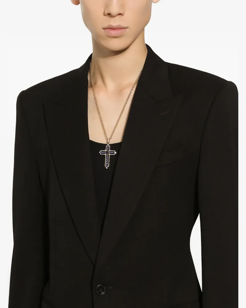 Dolce & Gabbana 18kt Cross Gelb- und Weißgoldanhänger mit Saphiren und Diamanten Gold