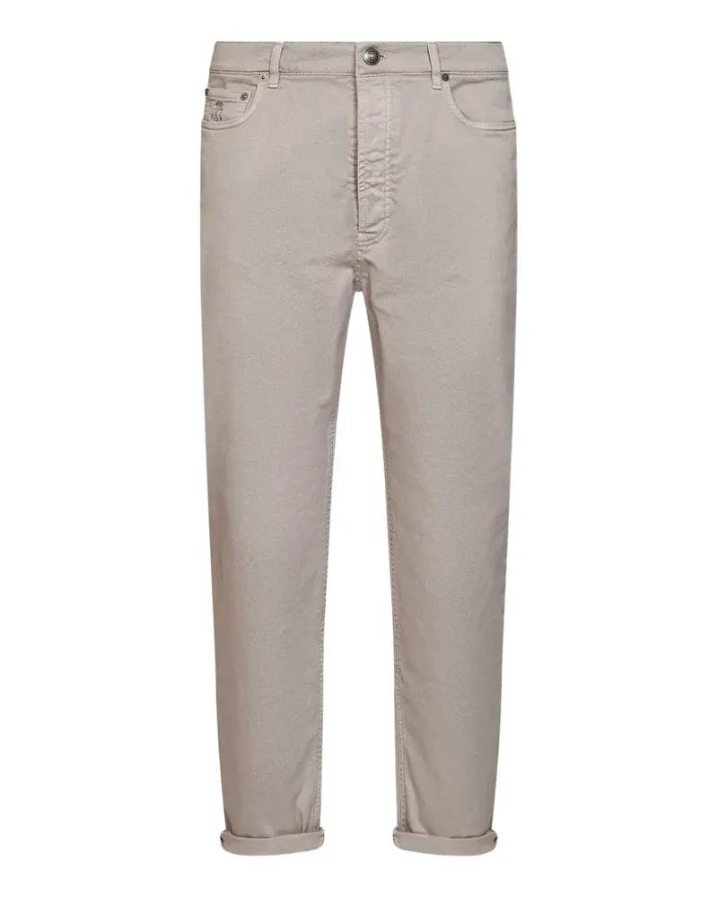 Brunello Cucinelli logo-embroidered garment-dyed jeans - Nude Nude