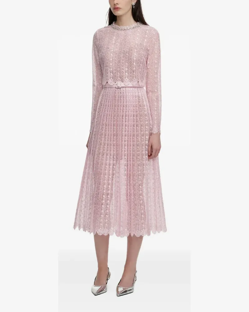Self-Portrait lace pleated midi dress - Rosa Rosa