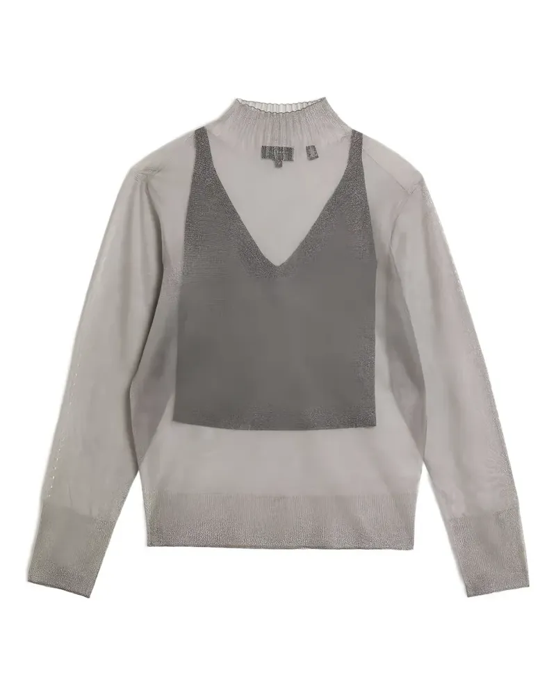 Ted Baker Semi-transparentes Taylaw Strickoberteil mit Stehkragen - Grau Grau