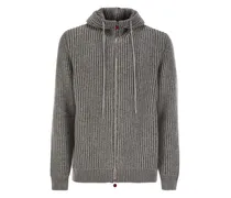 Gerippter Cardigan mit Kapuze - Grau