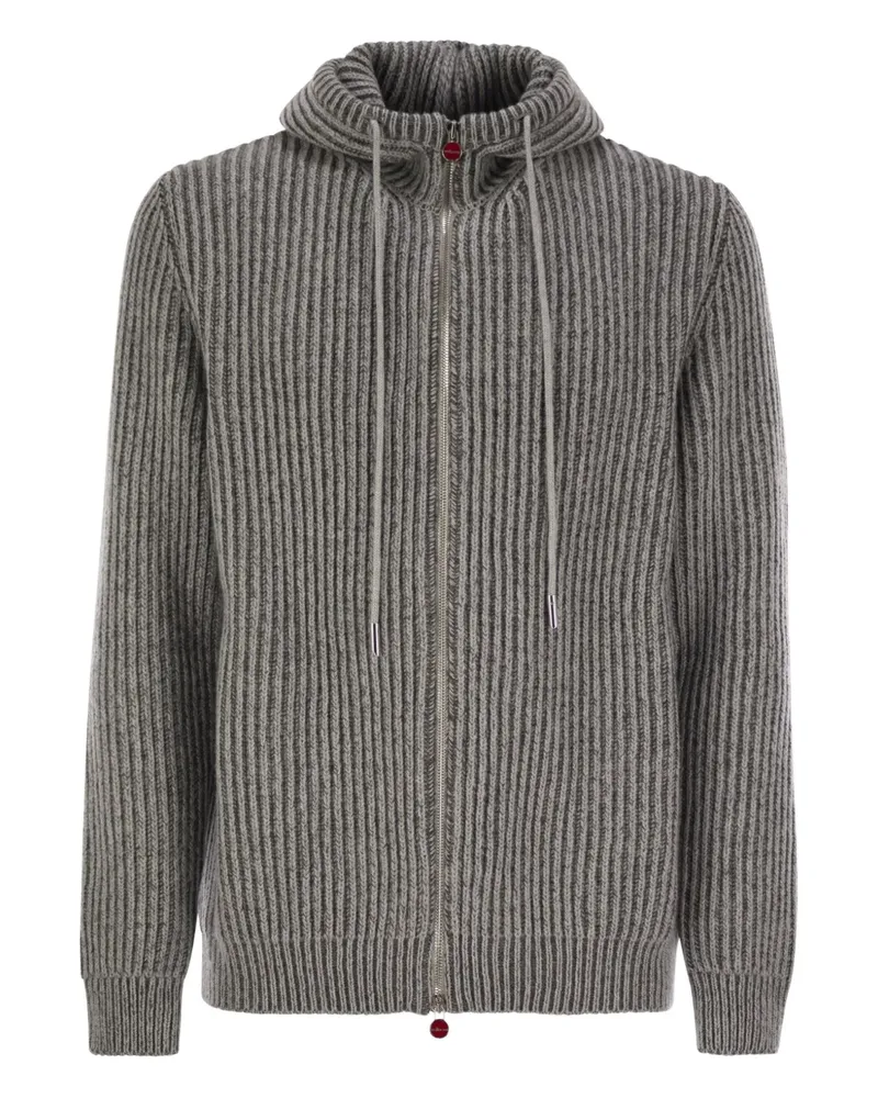Kiton Gerippter Cardigan mit Kapuze - Grau Grau
