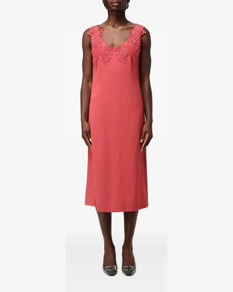 Alberta Ferretti lace-trimmed sleeveless midi dress - Rot Rot