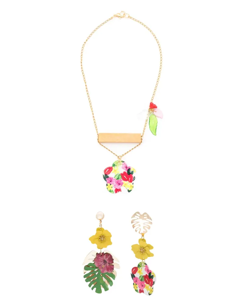 Amir Slama Set aus Halskette und Ohrringen mit floraler Applikation - Mehrfarbig Mehrfarbig
