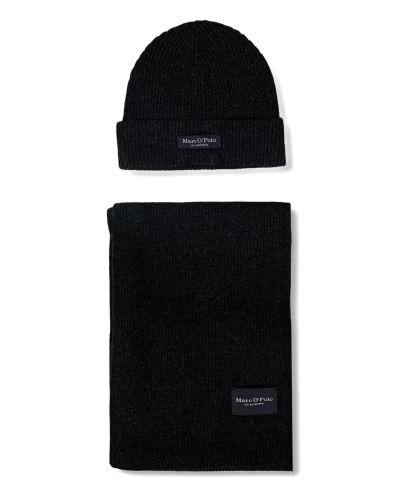 Marc O'Polo logo-patch beanie hat set - Grau Grau