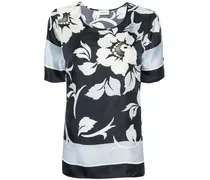 Seidenbluse mit Blumen-Print - Schwarz