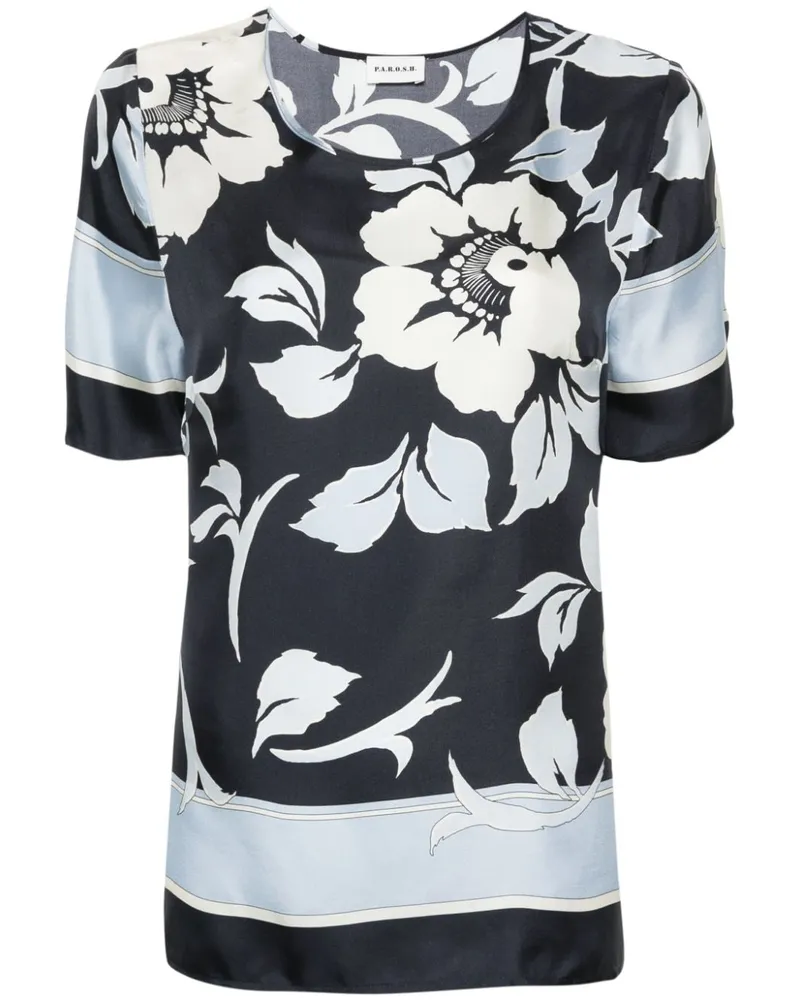 P.A.R.O.S.H. P.A.R.O H. Seidenbluse mit Blumen-Print Blau