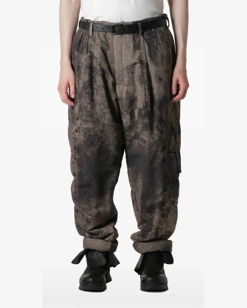 Yohji Yamamoto buttoned patterned trousers - Braun Braun