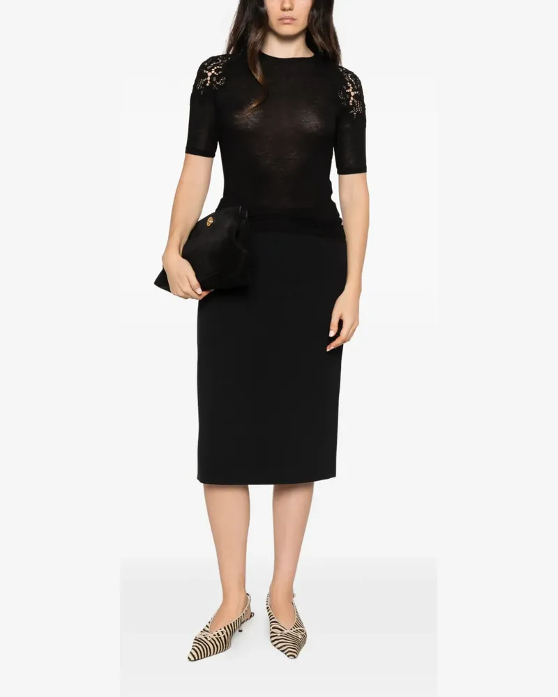 Ermanno Scervino lace-panel short-sleeve T-shirt - Schwarz Schwarz