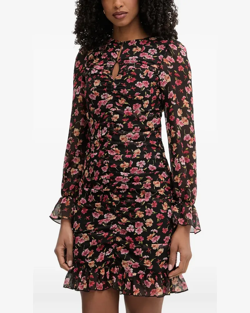 Morgan Gerafftes Minikleid mit Blumenprint - Schwarz Schwarz