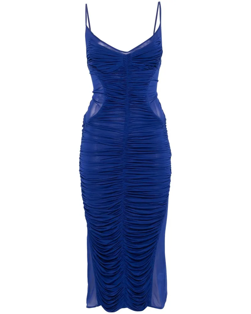 Thierry Mugler Gerafftes Midikleid mit Sheer-Effekt - Blau Blau