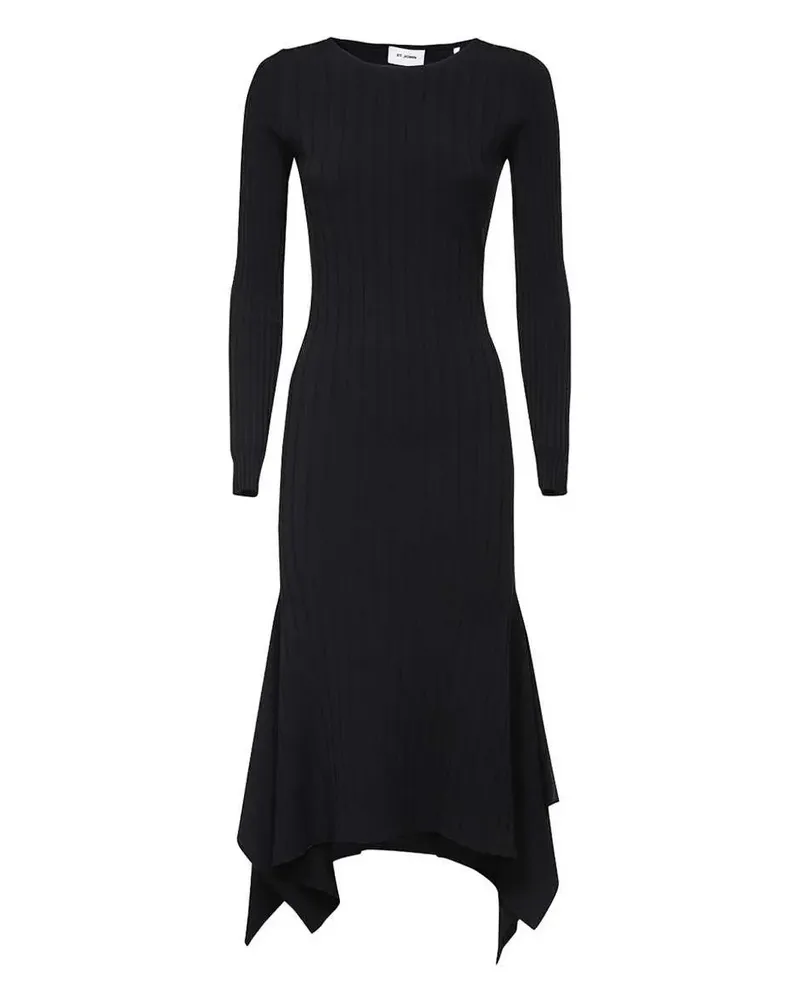 ST. JOHN Geripptes Maxikleid - Schwarz Schwarz