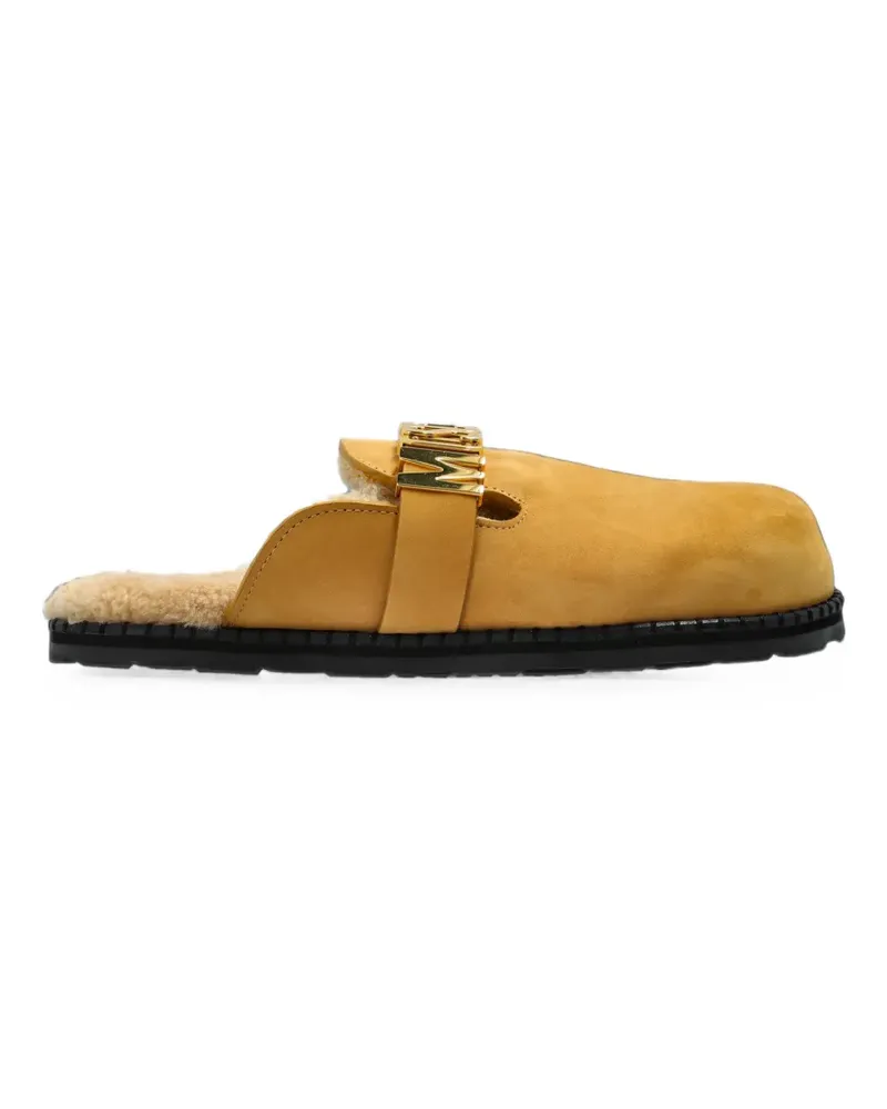 Moschino logo-plaque shearling-lined mules - Gelb Gelb
