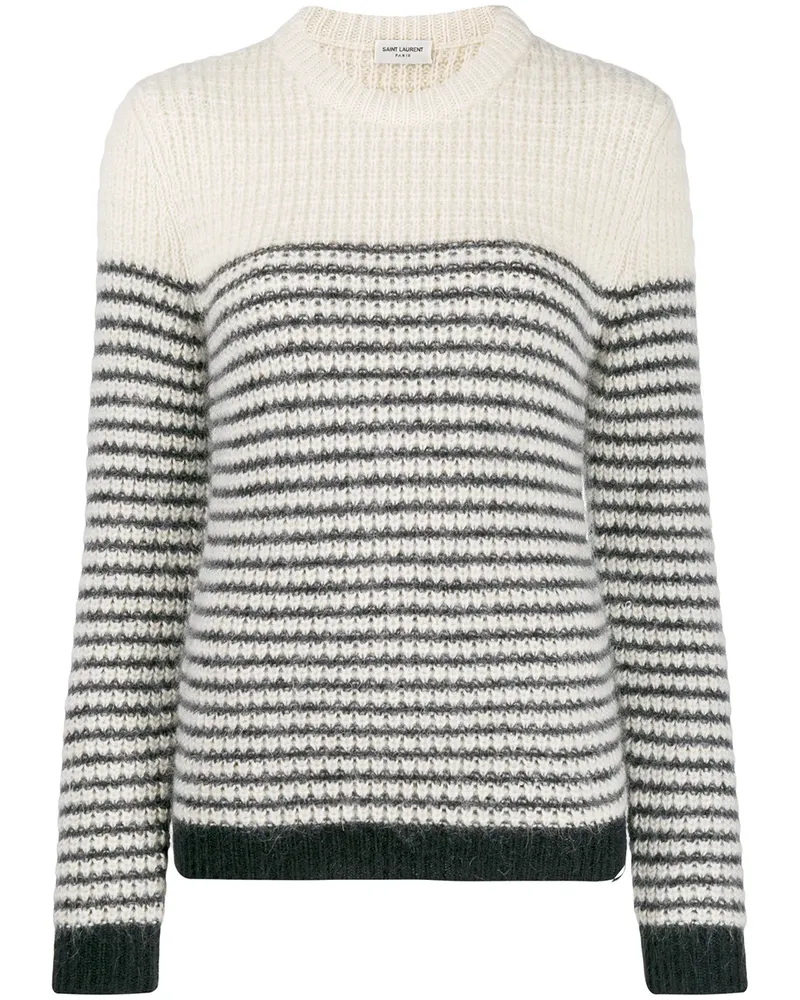 Saint Laurent Gestreifter Pullover mit Rundhalsausschnitt - Weiß Weiß