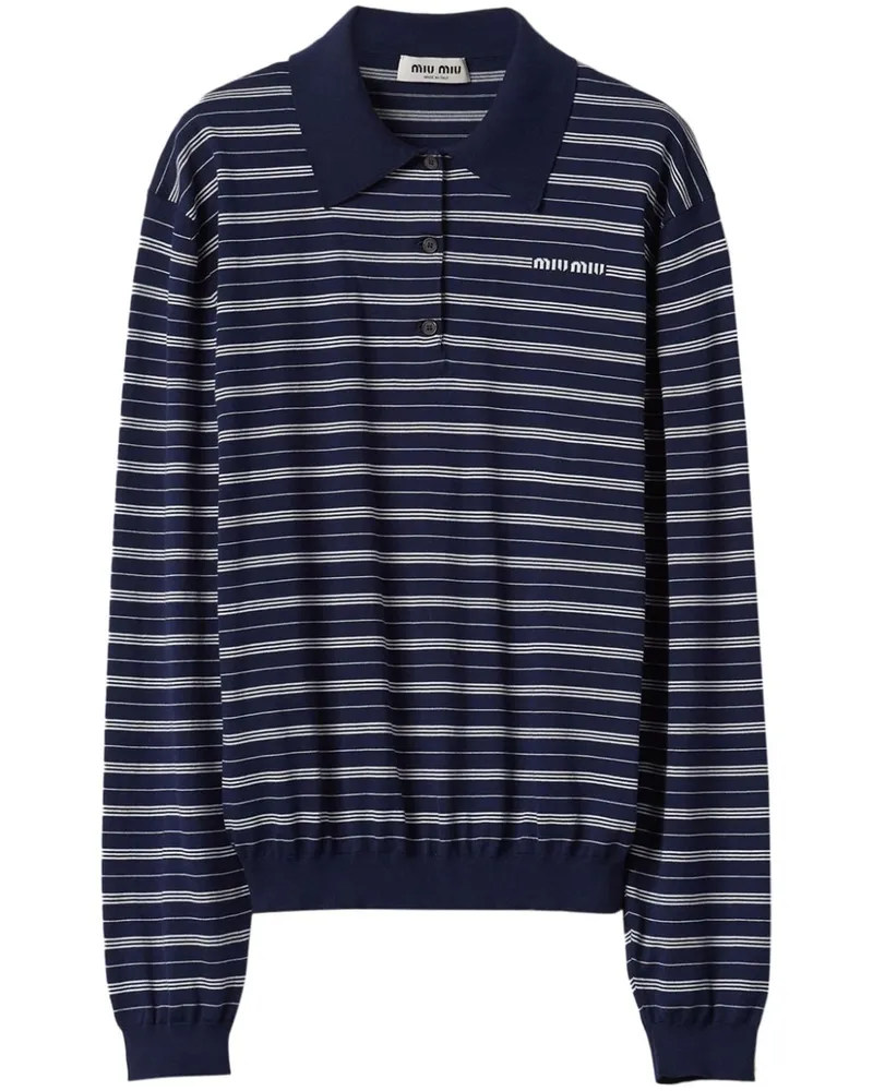 Miu Miu Gestreiftes Poloshirt mit Logo-Print - Blau Blau