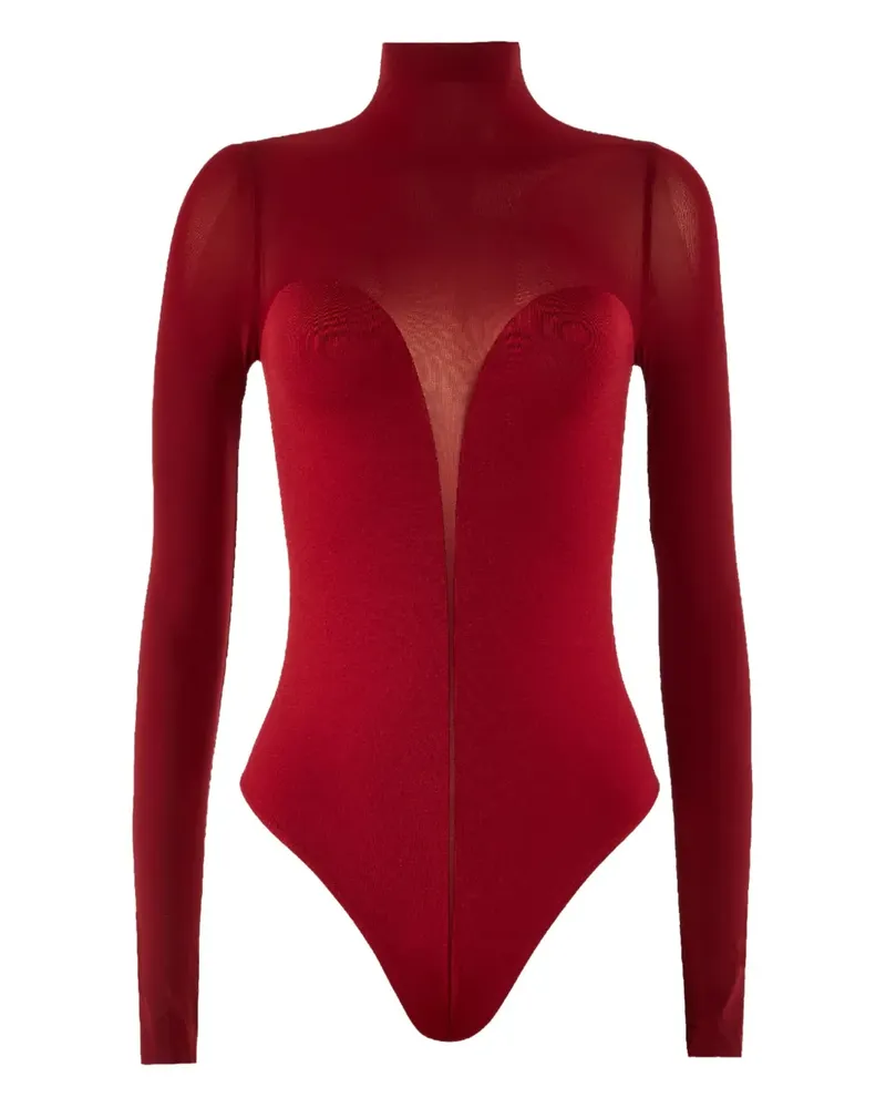 Wolford Stehkragen-Body mit semi-transparentem Einsatz - Rot Rot