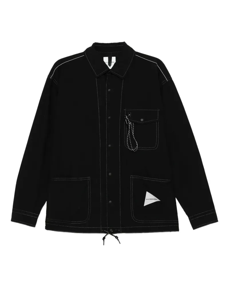 and wander Cordura logo-patched shirt jacket - Schwarz Schwarz