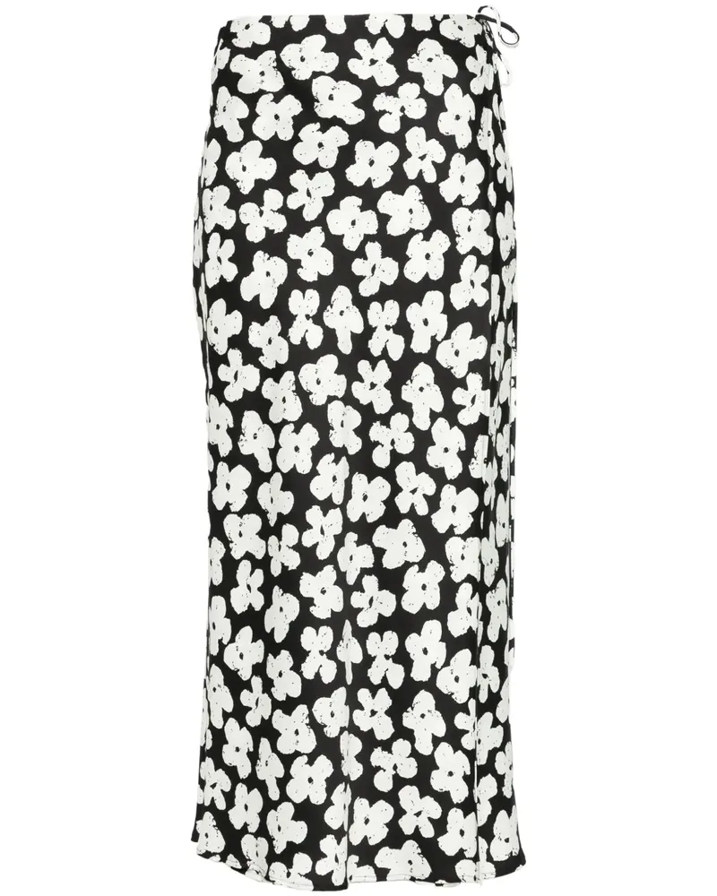 MSGM Midirock mit Blumen-Print - Schwarz Schwarz