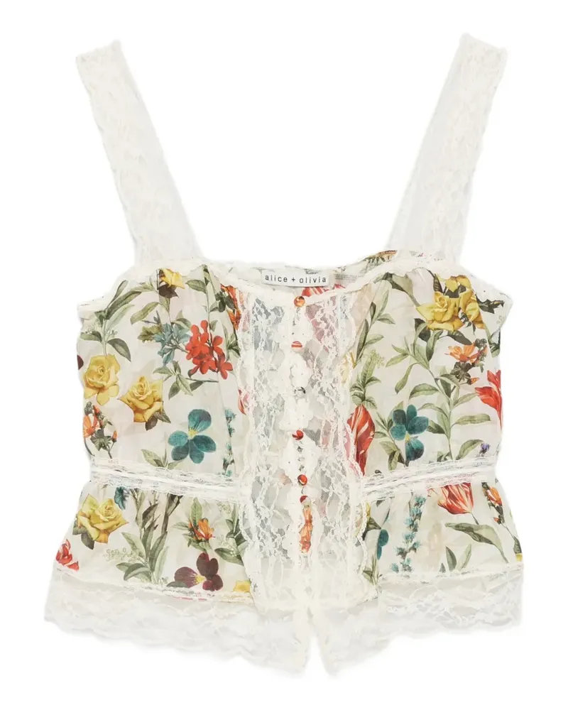 Alice + Olivia Geblümtes Oberteil mit Spitzenbesatz - Nude Nude