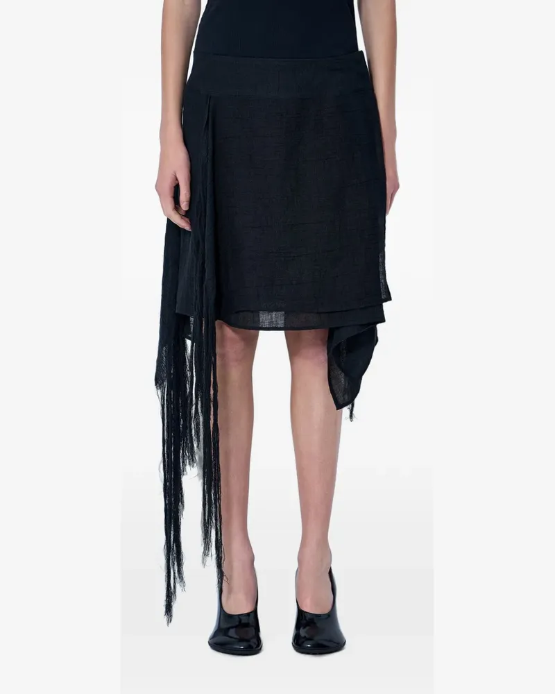 Yohji Yamamoto asymmetric layered-fringe midi skirt - Schwarz Schwarz