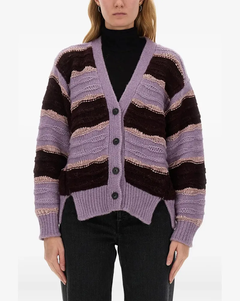 Mila Schön striped cable-knit cardigan - Violett Violett