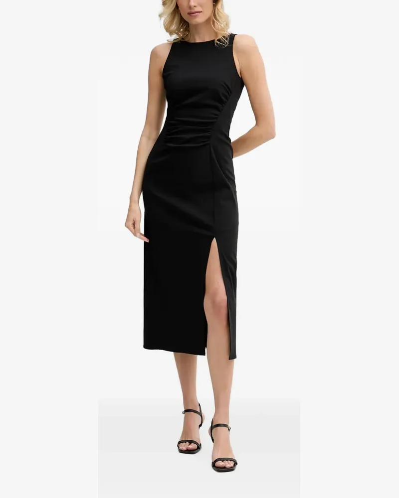 Sisley Gerafftes Midikleid mit Seitenschlitz - Schwarz Schwarz