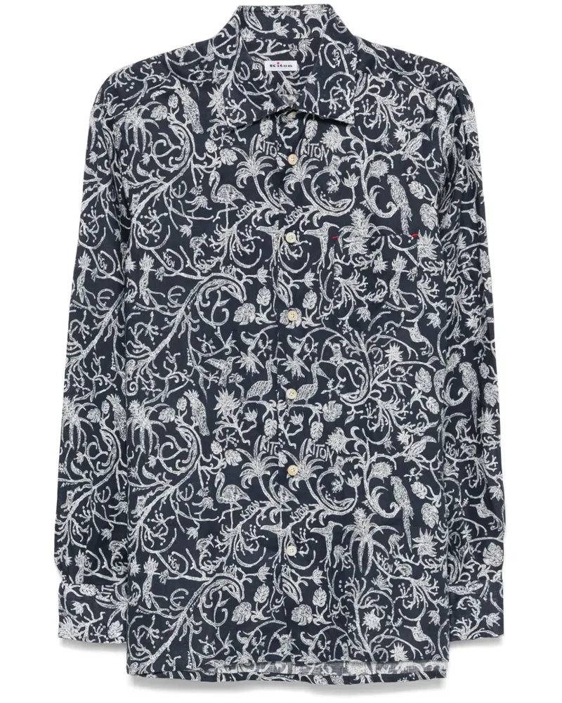 Kiton Hemd mit Blumen-Print - Blau Blau
