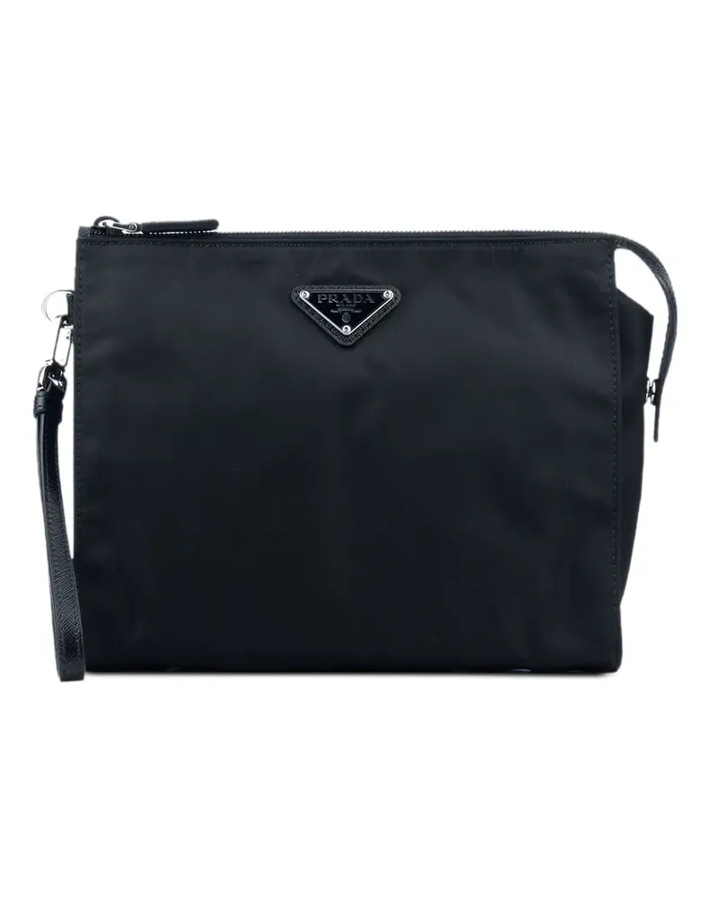 Prada Clutch mit Triangel-Logo - Schwarz Schwarz