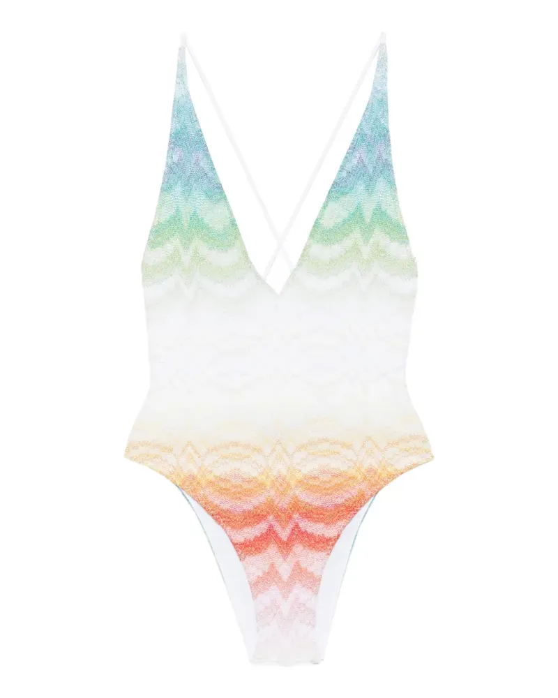 Missoni Zickzack-Badeanzug mit V-Ausschnitt - Weiß Weiß