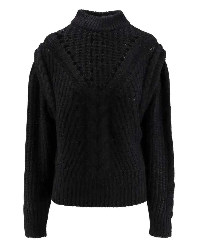 HUGO BOSS Lochstrick-Pullover mit Zopfmuster - Schwarz Schwarz